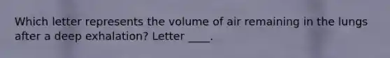 Which letter represents the volume of air remaining in the lungs after a deep exhalation? Letter ____.