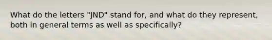 What do the letters "JND" stand for, and what do they represent, both in general terms as well as specifically?