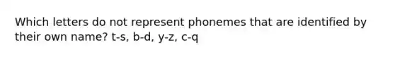 Which letters do not represent phonemes that are identified by their own name? t-s, b-d, y-z, c-q