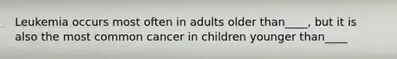 Leukemia occurs most often in adults older than____, but it is also the most common cancer in children younger than____