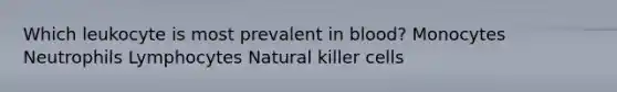 Which leukocyte is most prevalent in blood? Monocytes Neutrophils Lymphocytes Natural killer cells