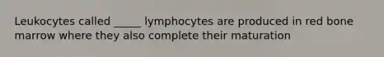 Leukocytes called _____ lymphocytes are produced in red bone marrow where they also complete their maturation