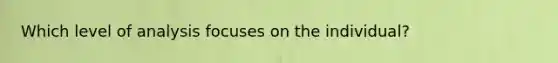 Which level of analysis focuses on the individual?