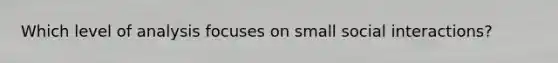 Which level of analysis focuses on small social interactions?