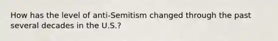 How has the level of anti-Semitism changed through the past several decades in the U.S.?