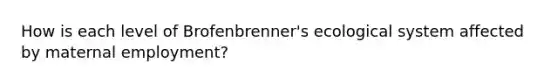 How is each level of Brofenbrenner's ecological system affected by maternal employment?