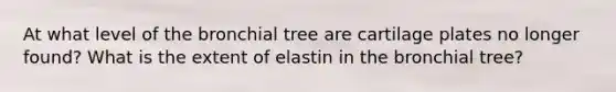 At what level of the bronchial tree are cartilage plates no longer found? What is the extent of elastin in the bronchial tree?