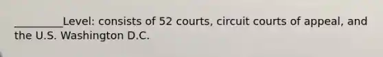 _________Level: consists of 52 courts, circuit courts of appeal, and the U.S. Washington D.C.