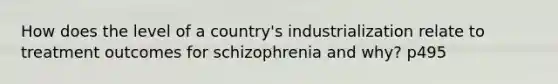 How does the level of a country's industrialization relate to treatment outcomes for schizophrenia and why? p495