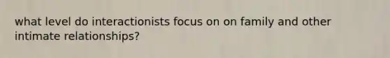 what level do interactionists focus on on family and other intimate relationships?