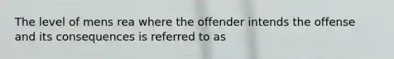 The level of mens rea where the offender intends the offense and its consequences is referred to as