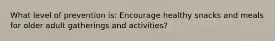 What level of prevention is: Encourage healthy snacks and meals for older adult gatherings and activities?