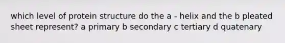 which level of protein structure do the a - helix and the b pleated sheet represent? a primary b secondary c tertiary d quatenary