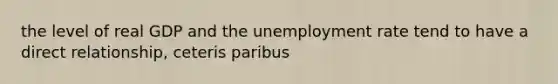 the level of real GDP and the unemployment rate tend to have a direct relationship, ceteris paribus