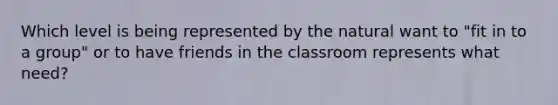 Which level is being represented by the natural want to "fit in to a group" or to have friends in the classroom represents what need?