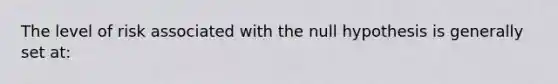 The level of risk associated with the null hypothesis is generally set at: