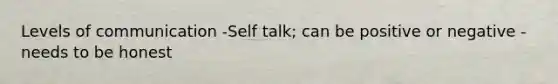 Levels of communication -Self talk; can be positive or negative -needs to be honest