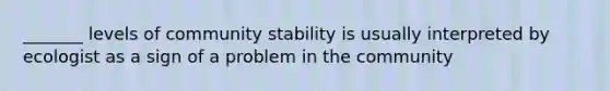 _______ levels of community stability is usually interpreted by ecologist as a sign of a problem in the community