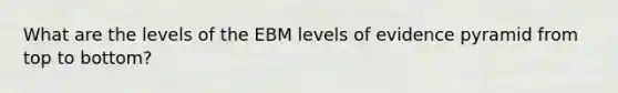 What are the levels of the EBM levels of evidence pyramid from top to bottom?