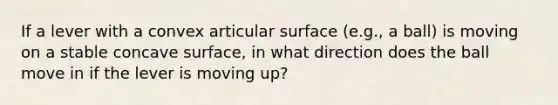 If a lever with a convex articular surface (e.g., a ball) is moving on a stable concave surface, in what direction does the ball move in if the lever is moving up?