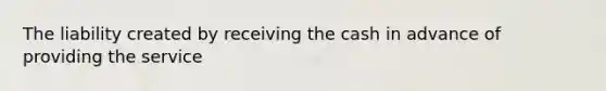 The liability created by receiving the cash in advance of providing the service