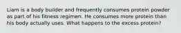 Liam is a body builder and frequently consumes protein powder as part of his fitness regimen. He consumes more protein than his body actually uses. What happens to the excess protein?