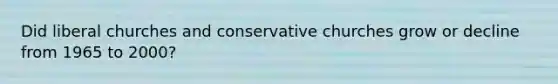 Did liberal churches and conservative churches grow or decline from 1965 to 2000?