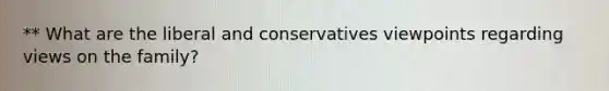 ** What are the liberal and conservatives viewpoints regarding views on the family?