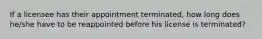 If a licensee has their appointment terminated, how long does he/she have to be reappointed before his license is terminated?