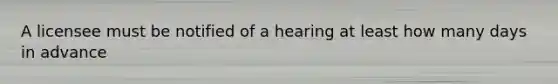 A licensee must be notified of a hearing at least how many days in advance