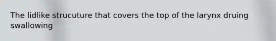 The lidlike strucuture that covers the top of the larynx druing swallowing