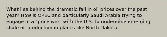 What lies behind the dramatic fall in oil prices over the past year? How is OPEC and particularly Saudi Arabia trying to engage in a "price war" with the U.S. to undermine emerging shale oil production in places like North Dakota