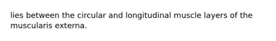 lies between the circular and longitudinal muscle layers of the muscularis externa.