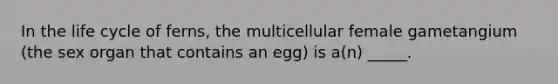 In the life cycle of ferns, the multicellular female gametangium (the sex organ that contains an egg) is a(n) _____.