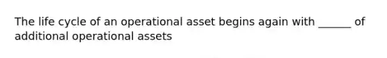 The life cycle of an operational asset begins again with ______ of additional operational assets