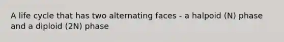 A life cycle that has two alternating faces - a halpoid (N) phase and a diploid (2N) phase