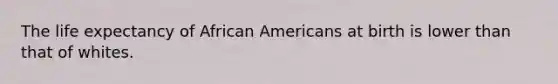 The life expectancy of African Americans at birth is lower than that of whites.