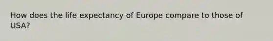 How does the life expectancy of Europe compare to those of USA?