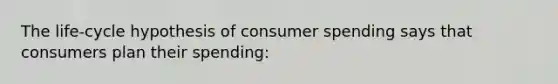 The life-cycle hypothesis of consumer spending says that consumers plan their spending: