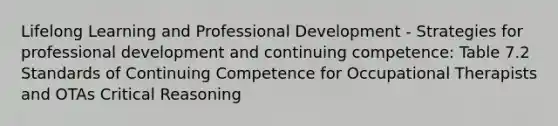 Lifelong Learning and Professional Development - Strategies for professional development and continuing competence: Table 7.2 Standards of Continuing Competence for Occupational Therapists and OTAs Critical Reasoning