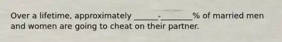 Over a lifetime, approximately ______-________% of married men and women are going to cheat on their partner.