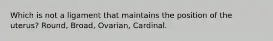 Which is not a ligament that maintains the position of the uterus? Round, Broad, Ovarian, Cardinal.