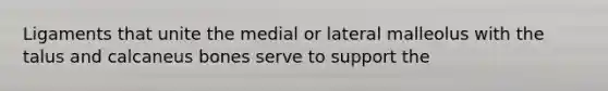 Ligaments that unite the medial or lateral malleolus with the talus and calcaneus bones serve to support the