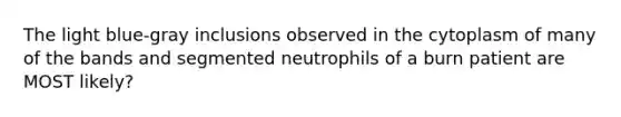 The light blue-gray inclusions observed in the cytoplasm of many of the bands and segmented neutrophils of a burn patient are MOST likely?