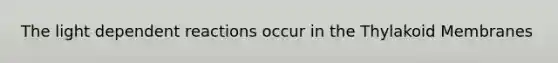 The light dependent reactions occur in the Thylakoid Membranes