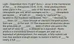 Light - Dependent Rxns ("Light" Rxns.) - occur in the membranes of the ____ in chloroplasts (10.8, 10.9) - most photosynthesis takes place in the ____ ____ cells of the leaves (app. 50 to 200 chloroplasts per cell, which averages out to ~ ____ chloroplasts per square ____ of leaf) (1) ____ energy is "captured" by ____ located on the thylakoid membranes. This "____" electrons by ____ them. (2) ____ move through an electron transport system, from one ____ to the next. (3) The movement of electrons drives the production of ____ and ____ (both of which are used in the next set of rxns) (4) ____ is released as a byproduct. Plants produce a tremendous amount of oxygen per year as a byproduct of photosynthesis. For example, a fully mature oak tree may produce enough oxygen to sustain a family of ____ for nearly a full ____.