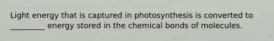 Light energy that is captured in photosynthesis is converted to _________ energy stored in the chemical bonds of molecules.