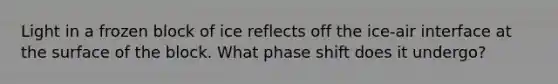 Light in a frozen block of ice reflects off the ice-air interface at the surface of the block. What phase shift does it undergo?