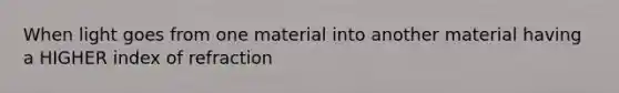 When light goes from one material into another material having a HIGHER index of refraction