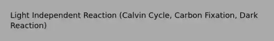 Light Independent Reaction (Calvin Cycle, Carbon Fixation, Dark Reaction)